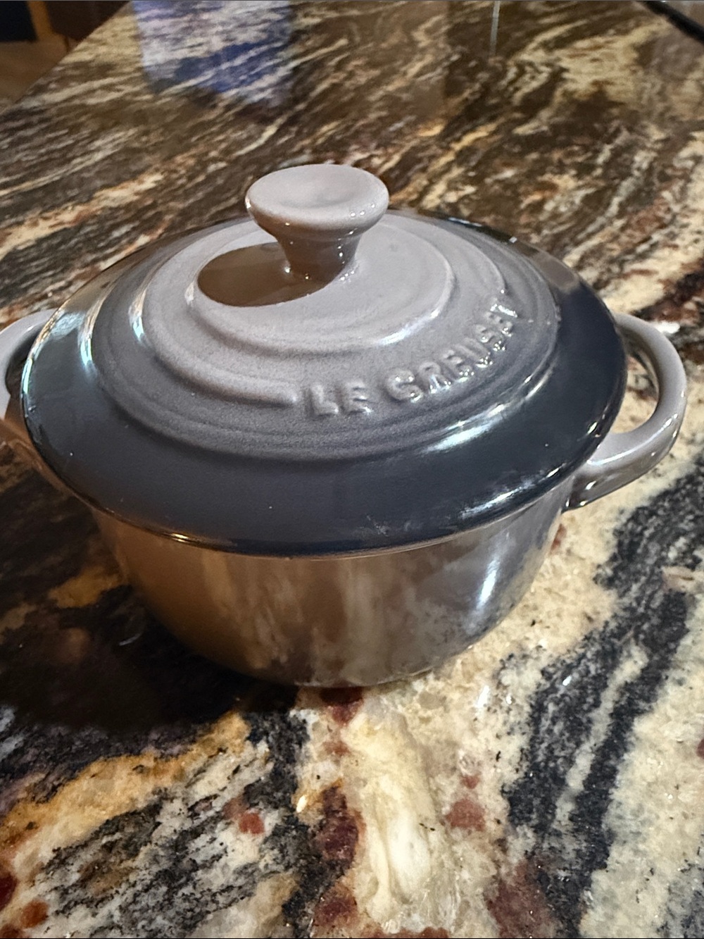 Le Creuset Gray to Dark Gray Covered Casserole